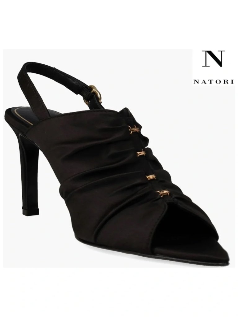 Natori Reen Satin Open Toe Sling Black New Women’s Size 8.5 Nib